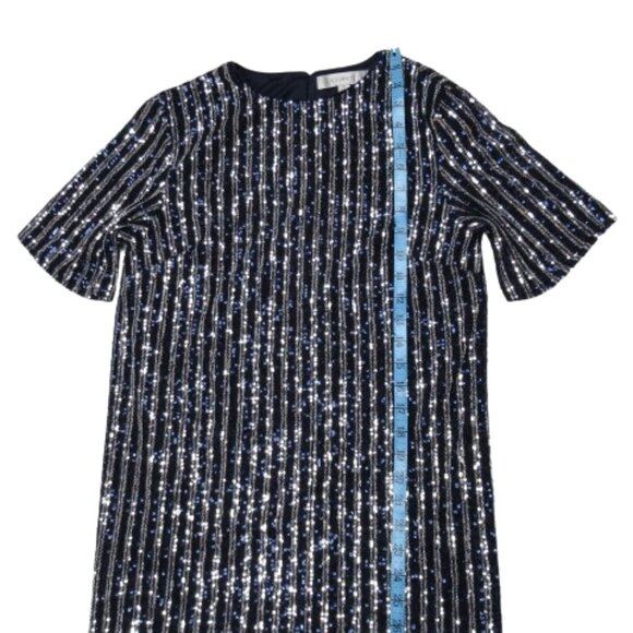 Anthropologie Flat White Short-Sleeve Sequin Stripe Midi Dress Navy S - Picture 7 of 11